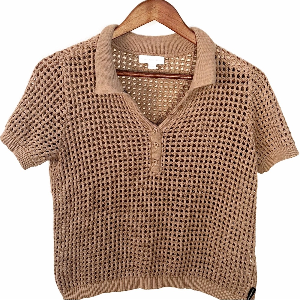 Calvin Klein Tan Knit Short Sleeve Polo Size S